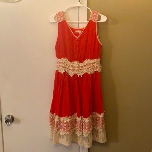 Coral with cream lace detail sundress